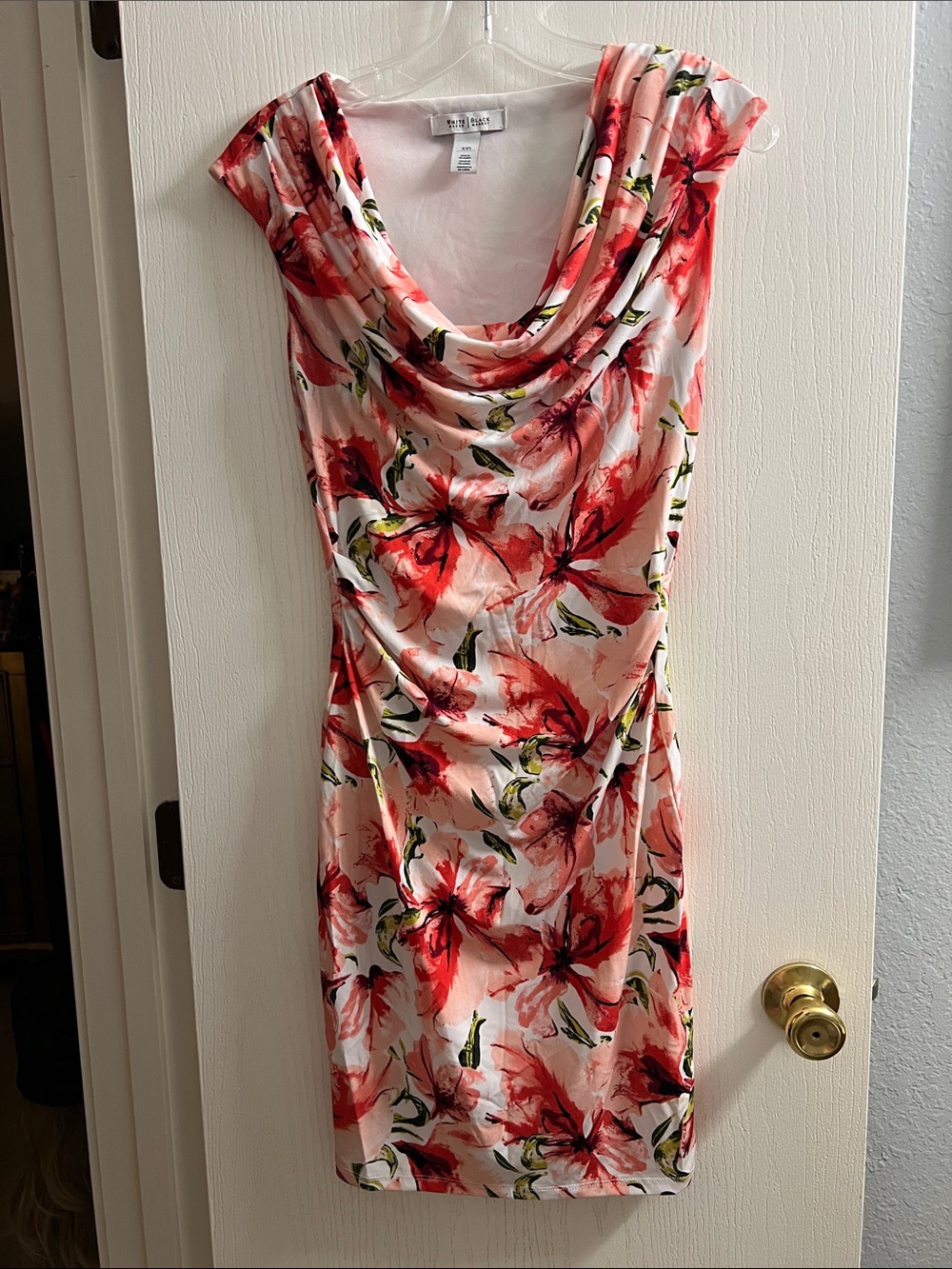 White House Black Market Pink and Red Floral Cowl Neck Midi Dress